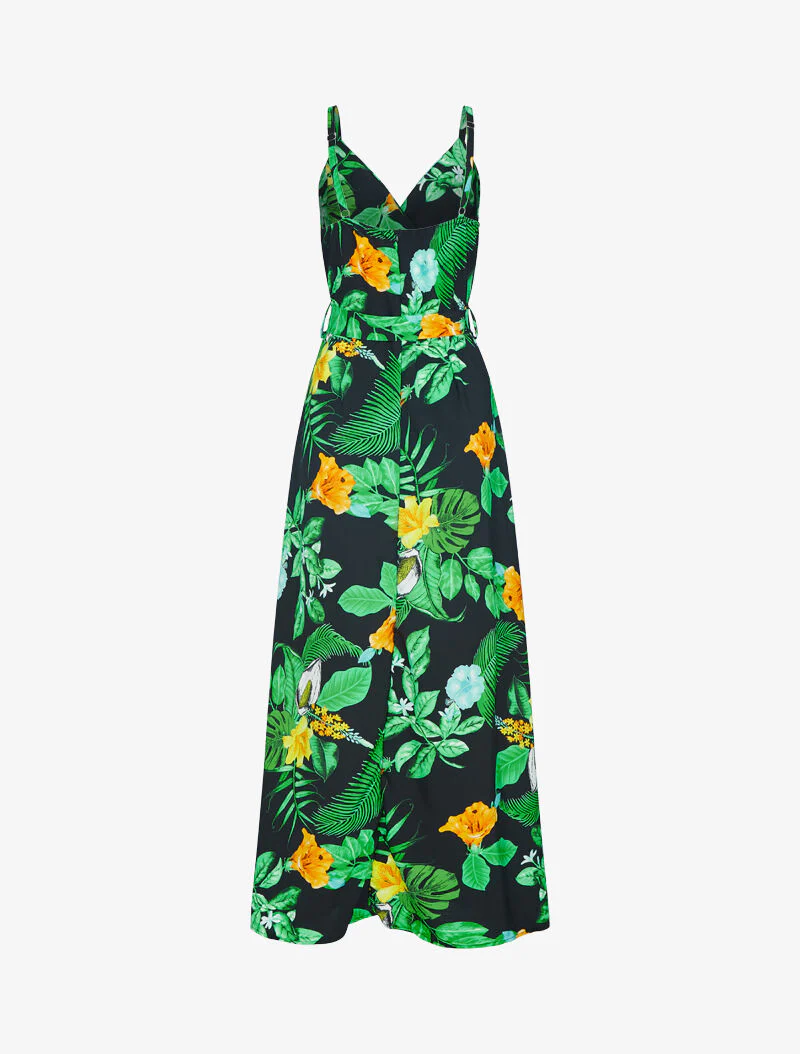 Luchtige jurk met tropische print - zwart - Image 2