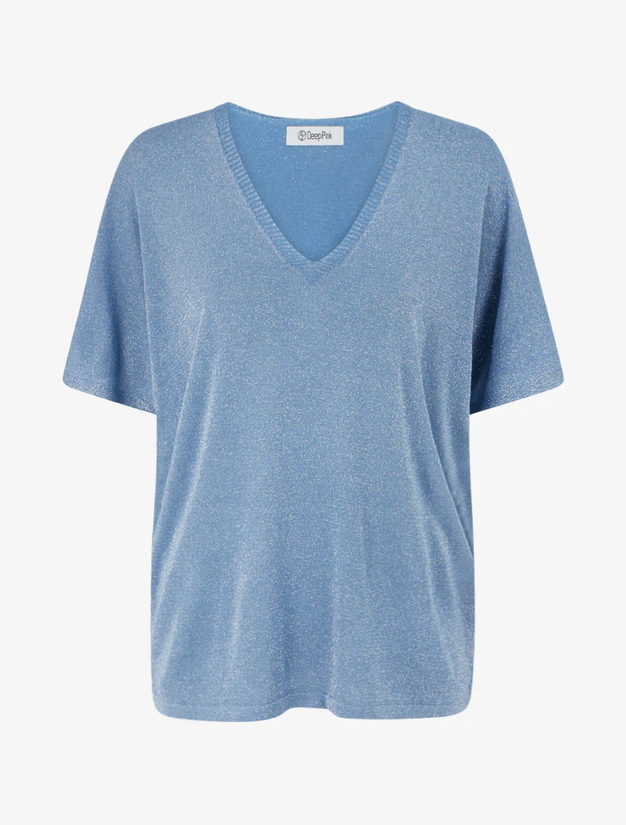 Luchtige top met korte mouwen van fijn, glinsterend breisel - Blauw