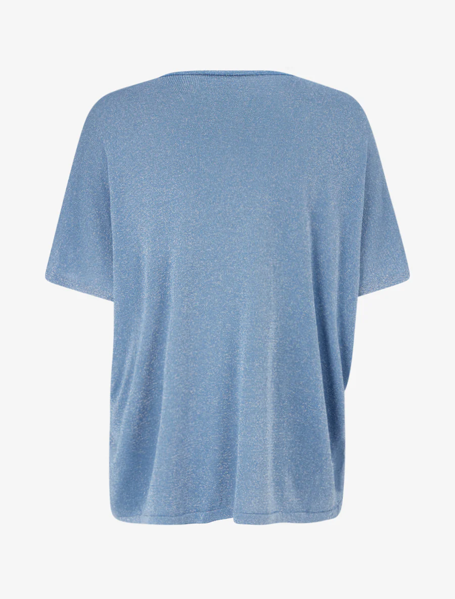Luchtige top met korte mouwen van fijn, glinsterend breisel - Blauw - Image 2