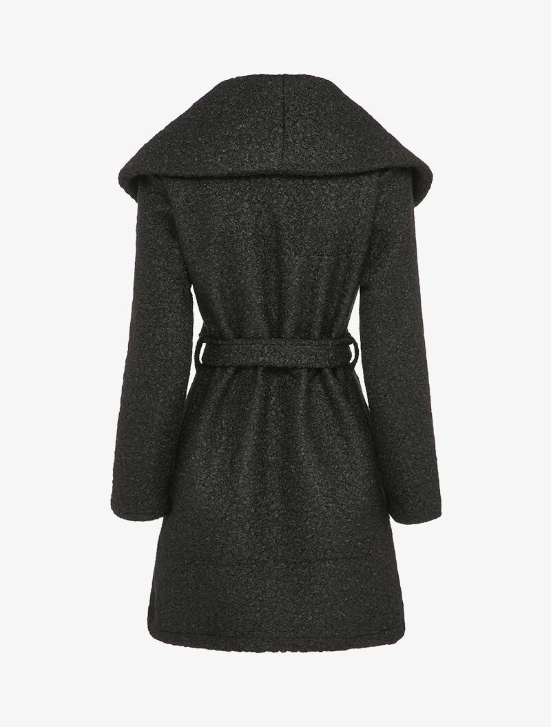Jas met bouclé wol-effect en brede kraag - Zwart - Image 2