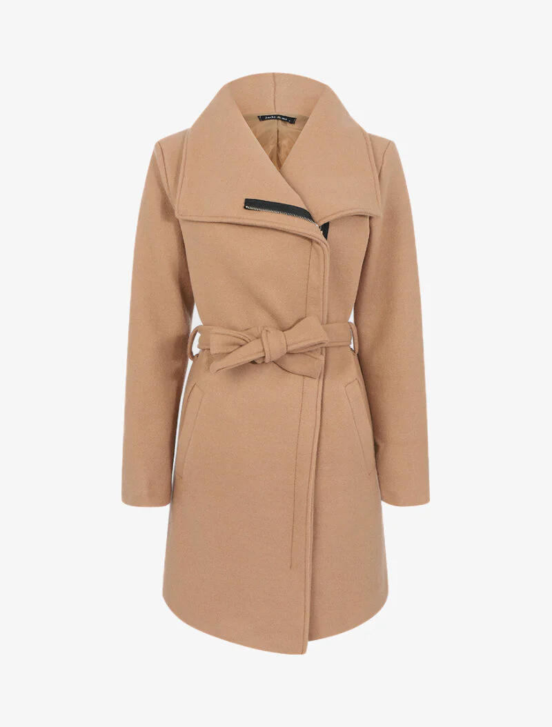 Jas met brede kraag met flap - licht camel