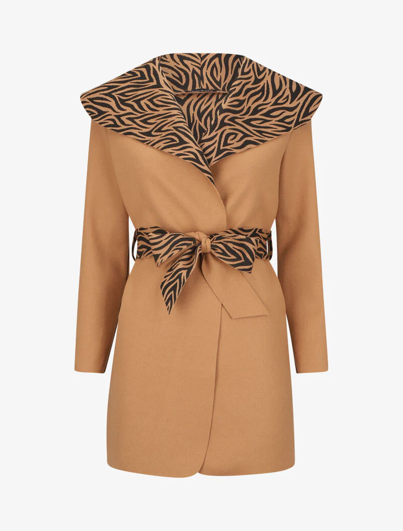 Jas met brede kraag met zebraprint - Camel