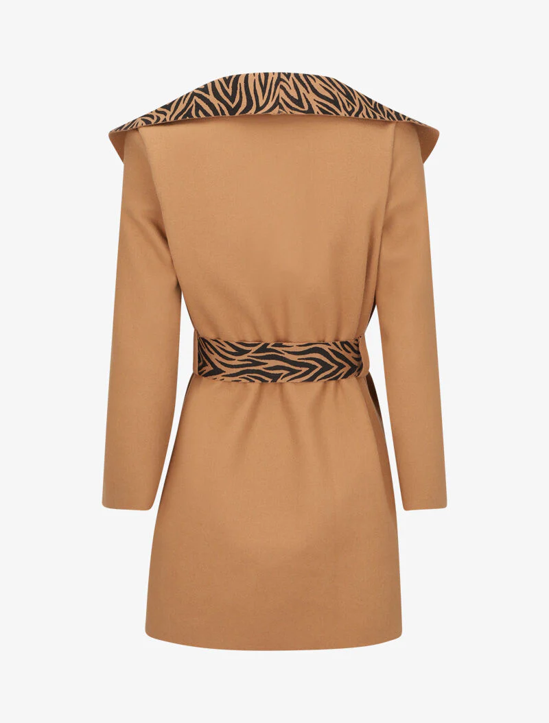 Jas met brede kraag met zebraprint - Camel - Image 2