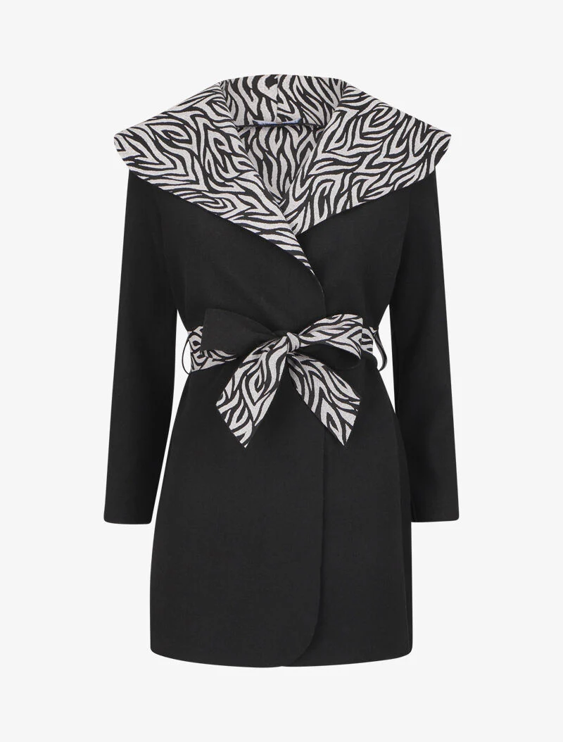 Jas met brede kraag met zebraprint - Zwart