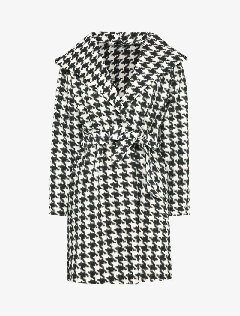 Jas met capuchon met pied-de-poule print - Zwart/wit