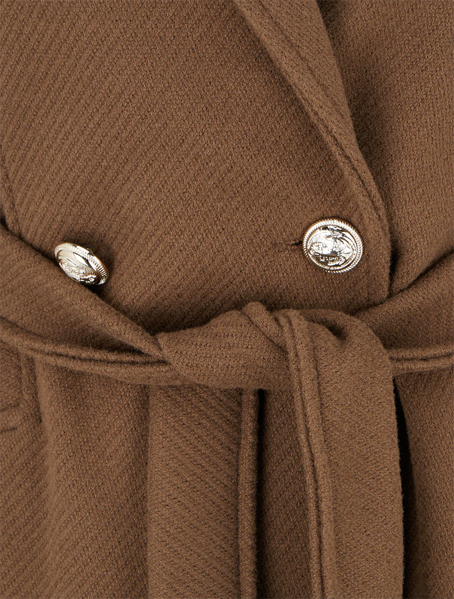 Mantel van gemengde wol met ingekeepte kraag - Bruin - Image 3