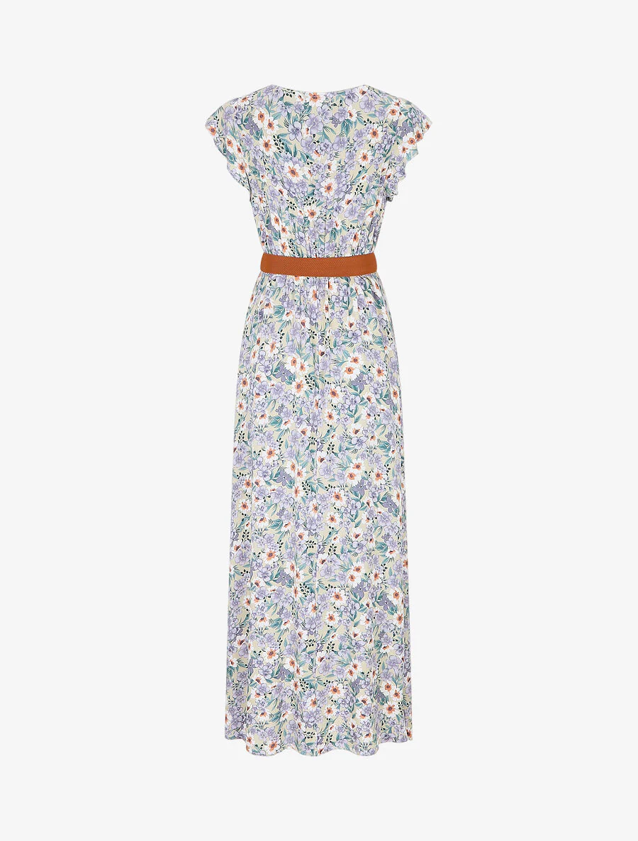 Maxi-jurk met bloemenprint en mouwen met ruches - beige - Image 2