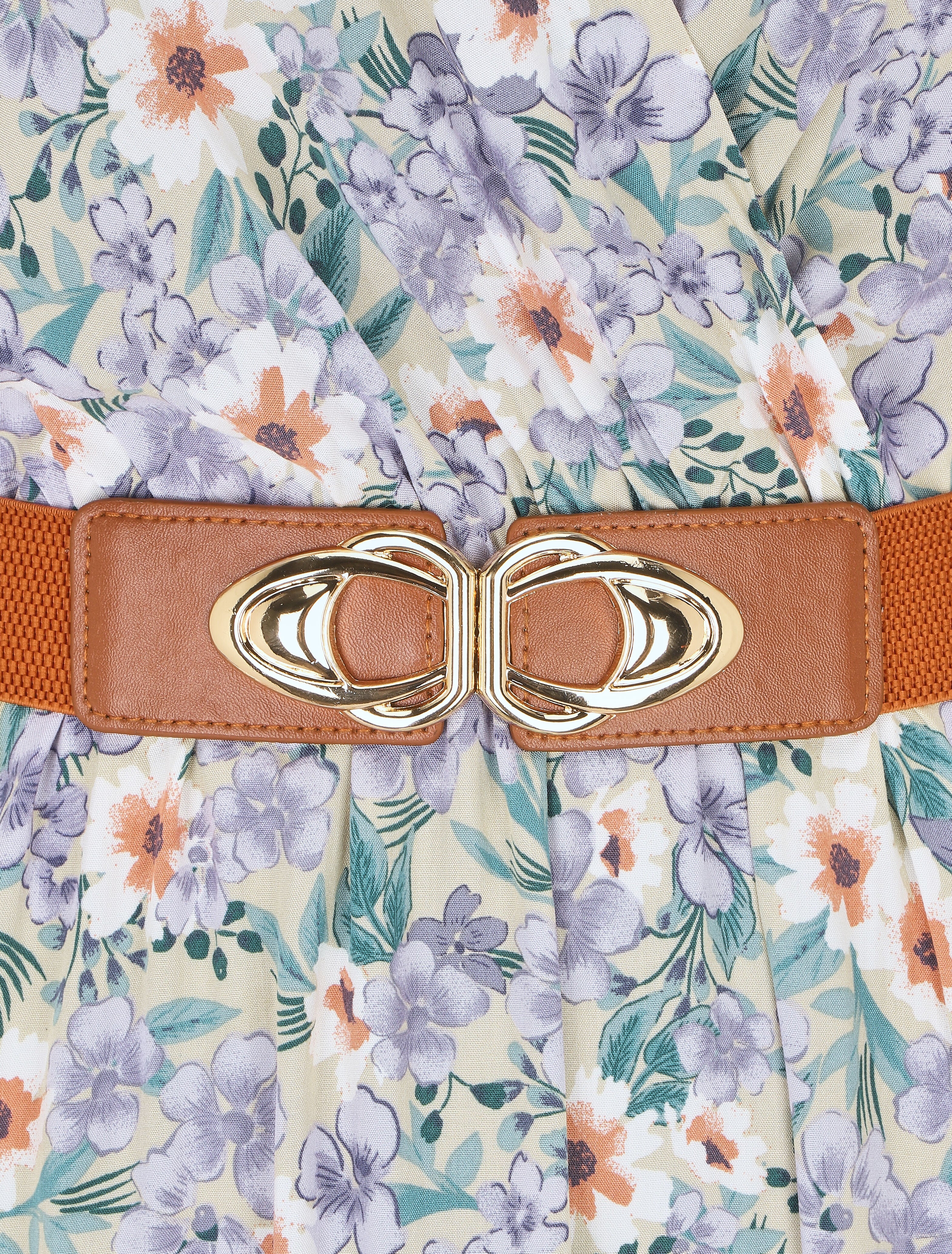 Maxi-jurk met bloemenprint en mouwen met ruches - beige - Image 3