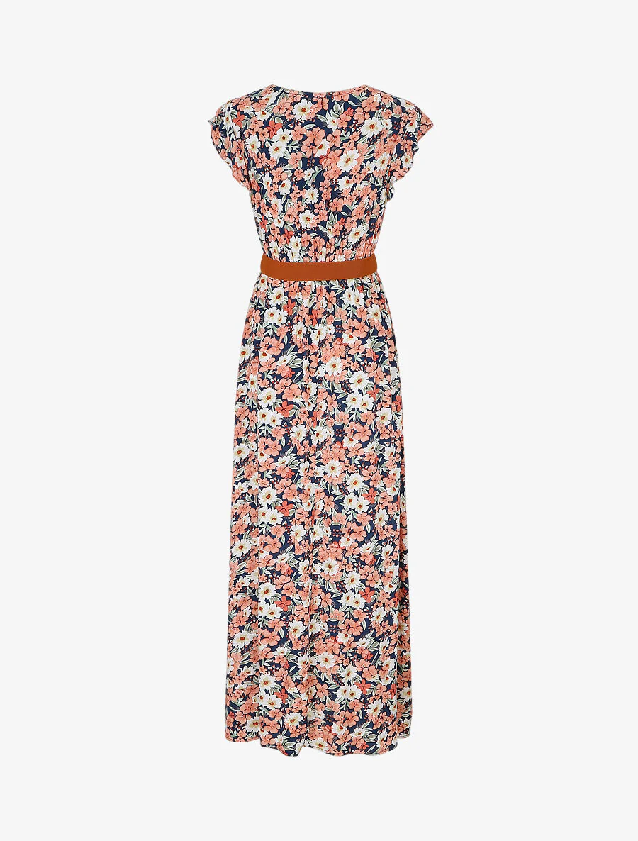 Maxi-jurk met bloemenprint en mouwen met ruches - Marineblauw - Image 2