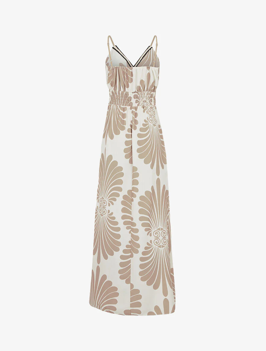 Maxi-jurk met elastische taille en fantasieprint - beige - Image 2