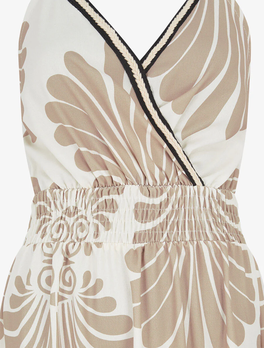 Maxi-jurk met elastische taille en fantasieprint - beige - Image 3