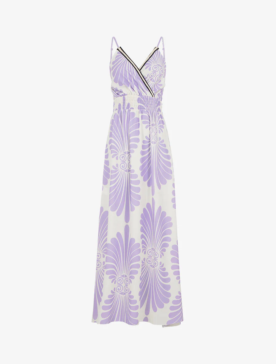 Maxi-jurk met elastische taille en fantasieprint - Lila