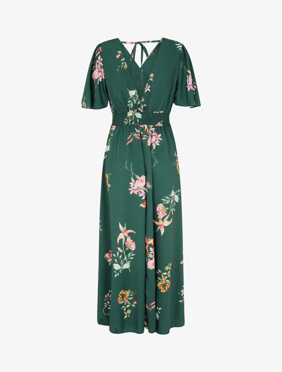 Maxi-jurk met lentebloemenprint en vlindermouwen - Smaragdgroen - Image 2
