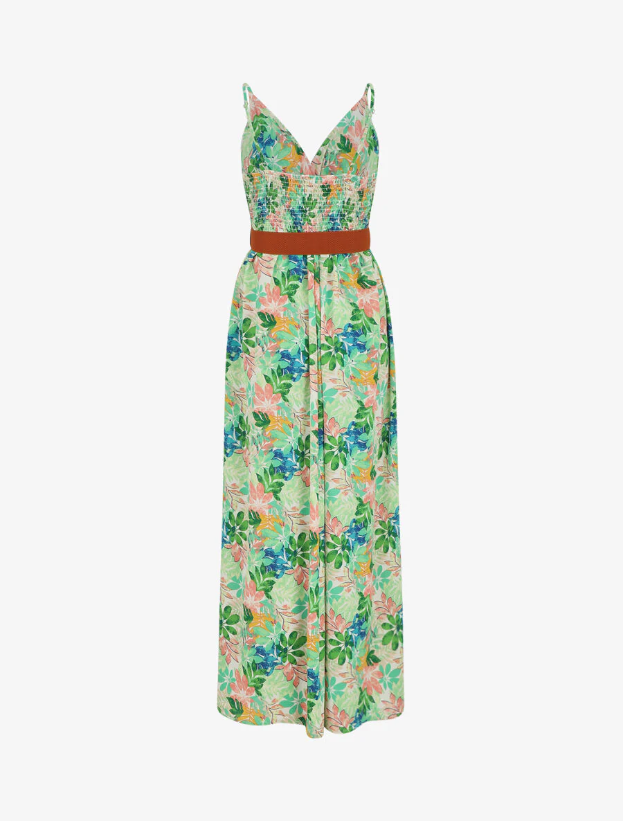Maxi-jurk met wilde bladerenprint en bandjes - groen - Image 2
