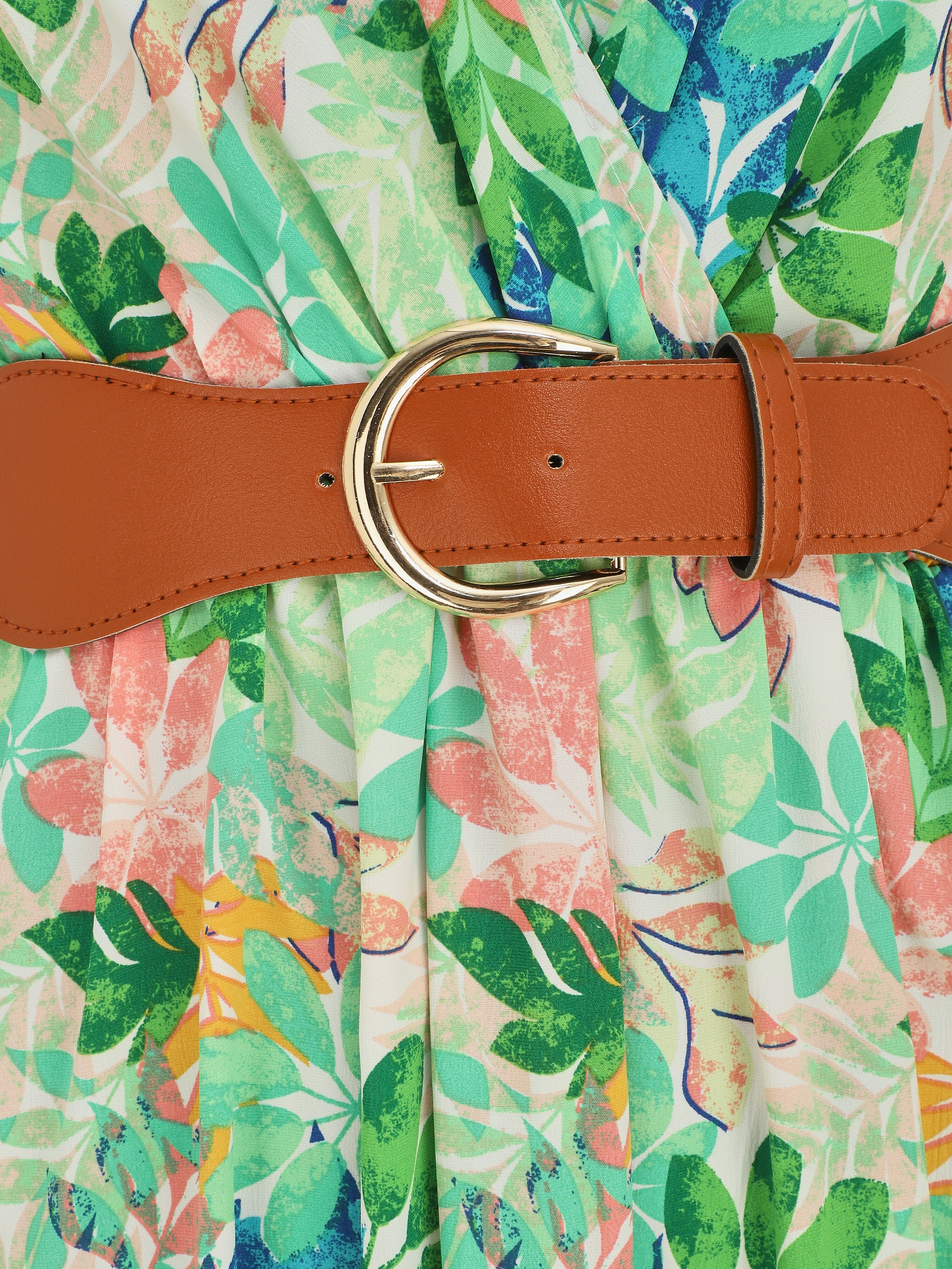 Maxi-jurk met wilde bladerenprint en bandjes - groen - Image 3