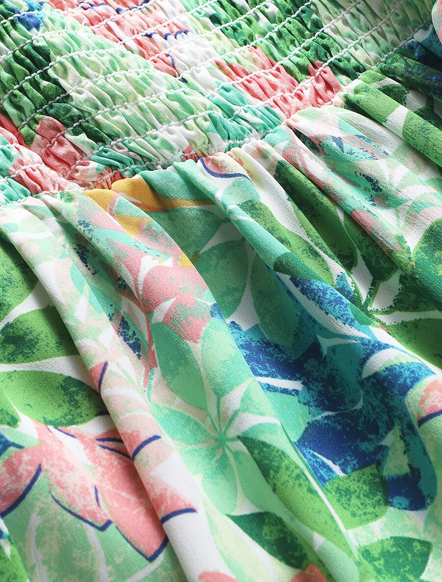 Maxi-jurk met wilde bladerenprint en bandjes - groen - Image 4