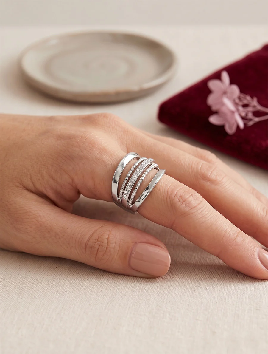 Meerlagige ring met strass-steentjes - Geld