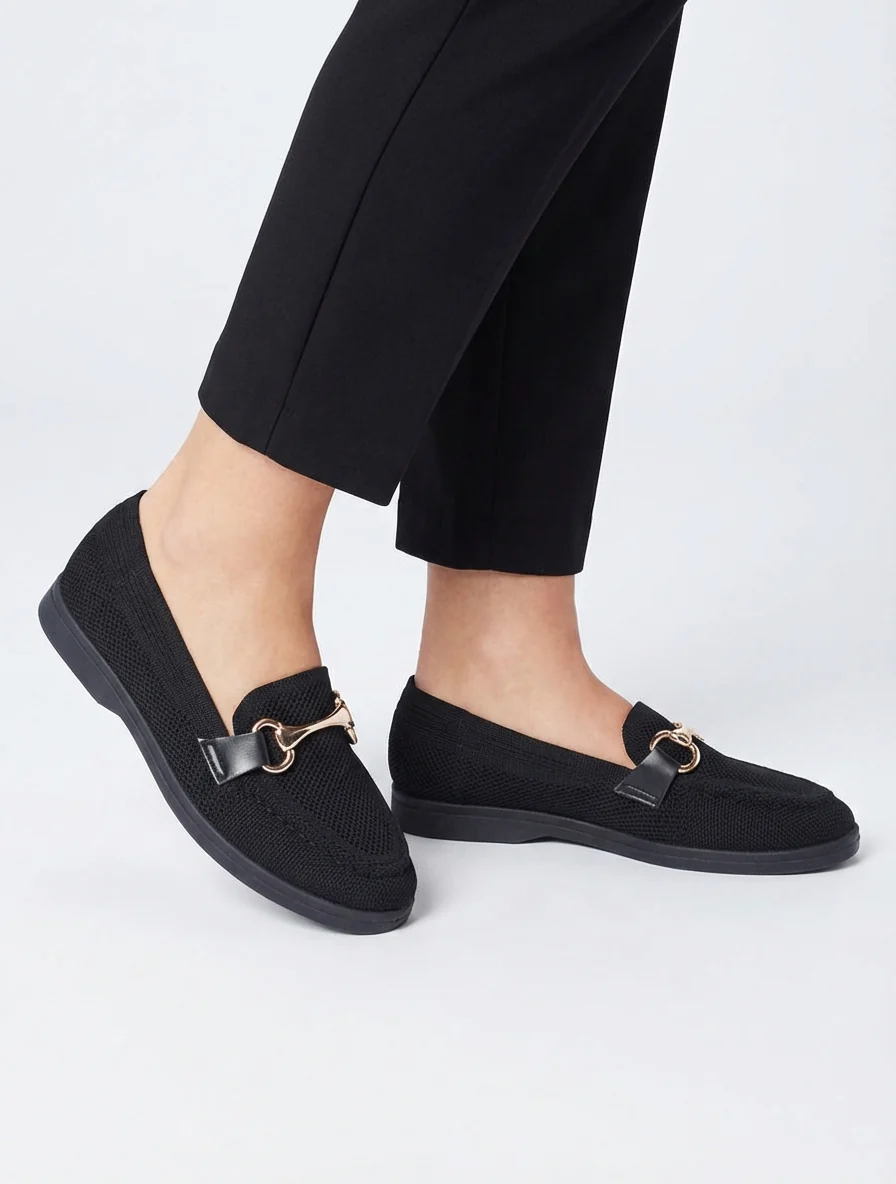 Mesh loafers met decoratieve gesp - Zwart - Image 5