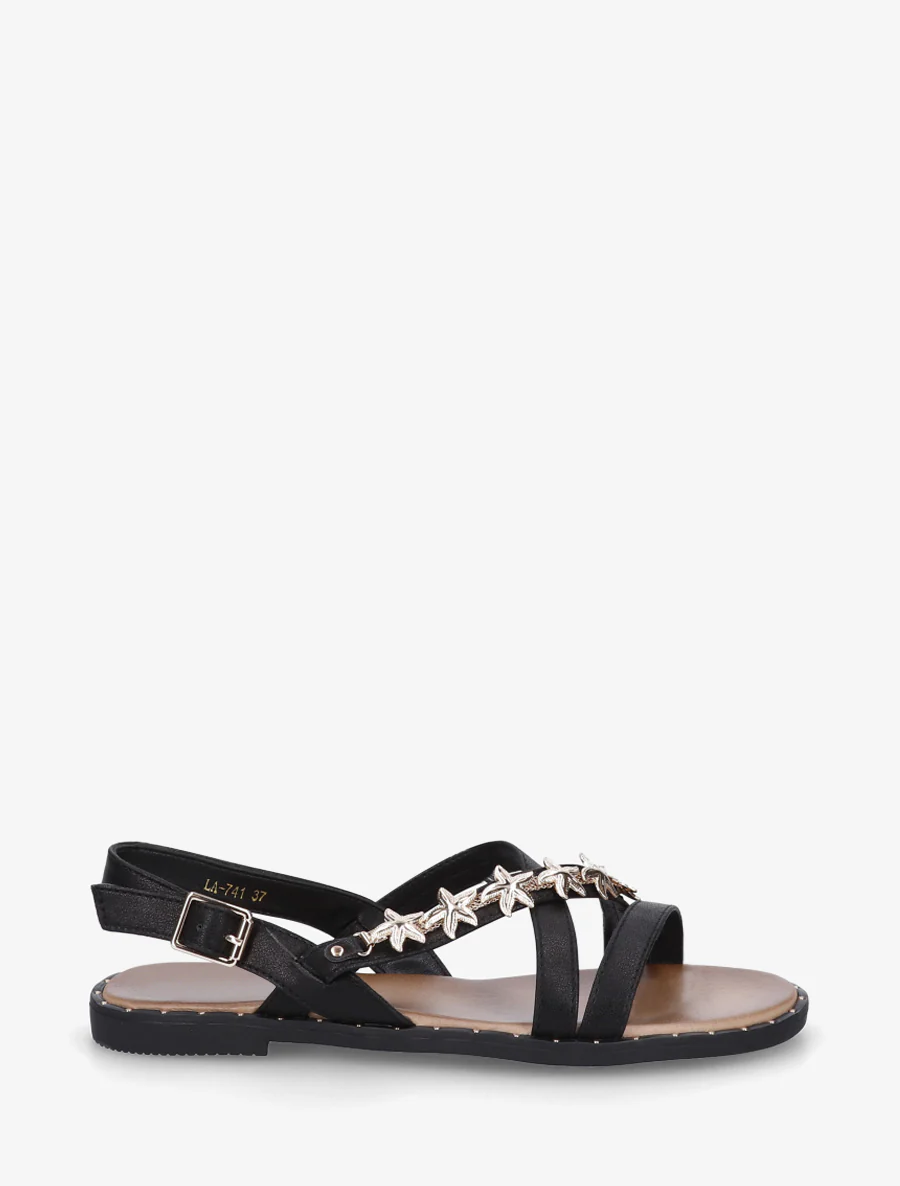 Met juwelen versierde sandalen met zeesterstuds - Zwart