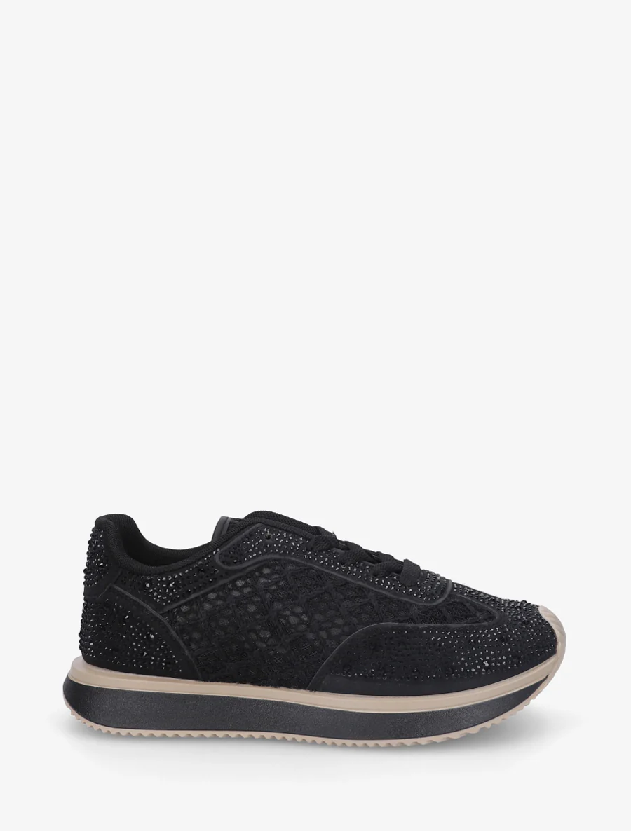 Met strass geborduurde sneakers - Zwart