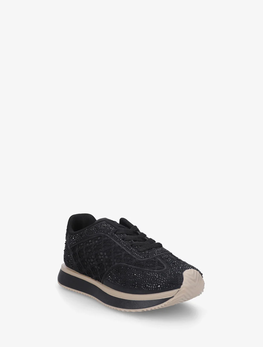 Met strass geborduurde sneakers - Zwart - Image 2