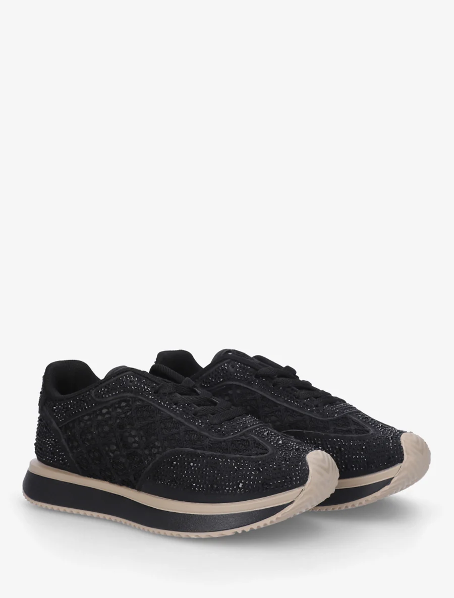 Met strass geborduurde sneakers - Zwart - Image 4