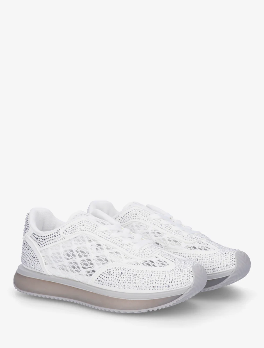 Met strass geborduurde sneakers - Wit - Image 4