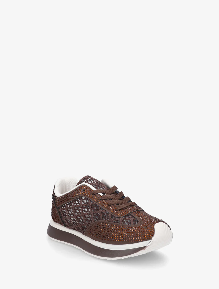 Met strass geborduurde sneakers - Bruin - Image 2