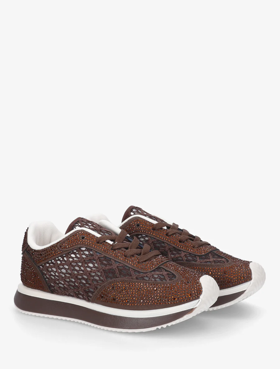 Met strass geborduurde sneakers - Bruin - Image 4