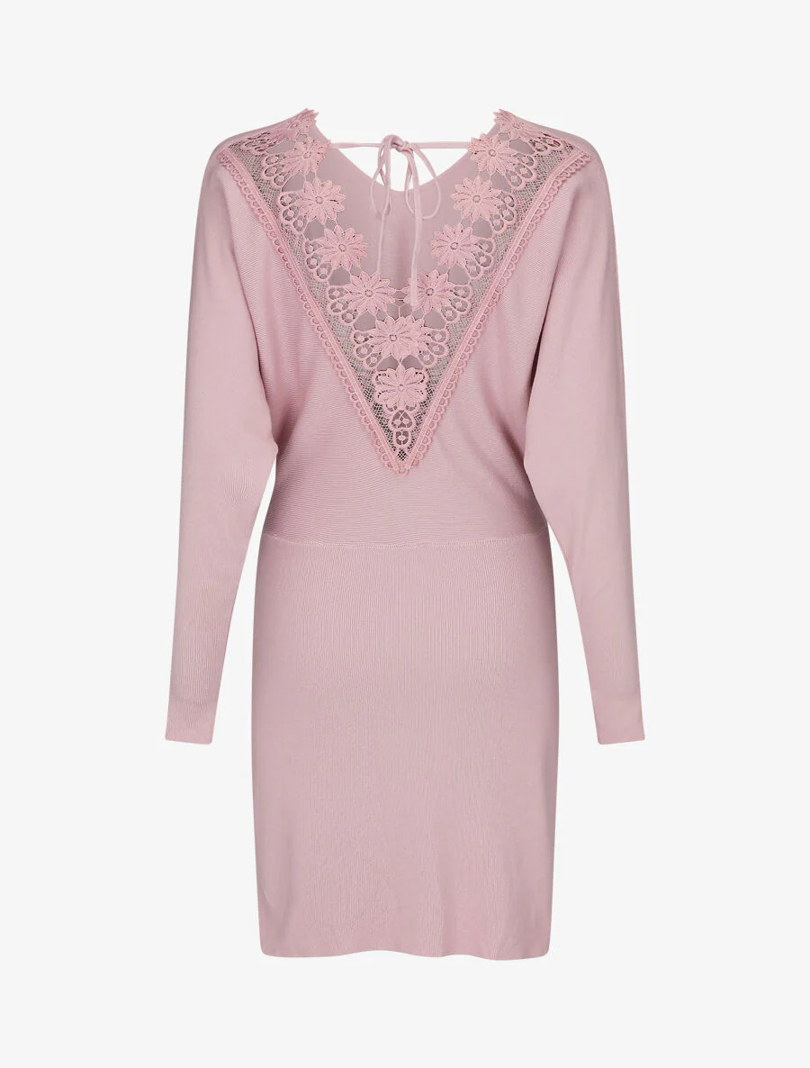 Middellange trui jurk met borduursels op de rug - Roze - Image 2