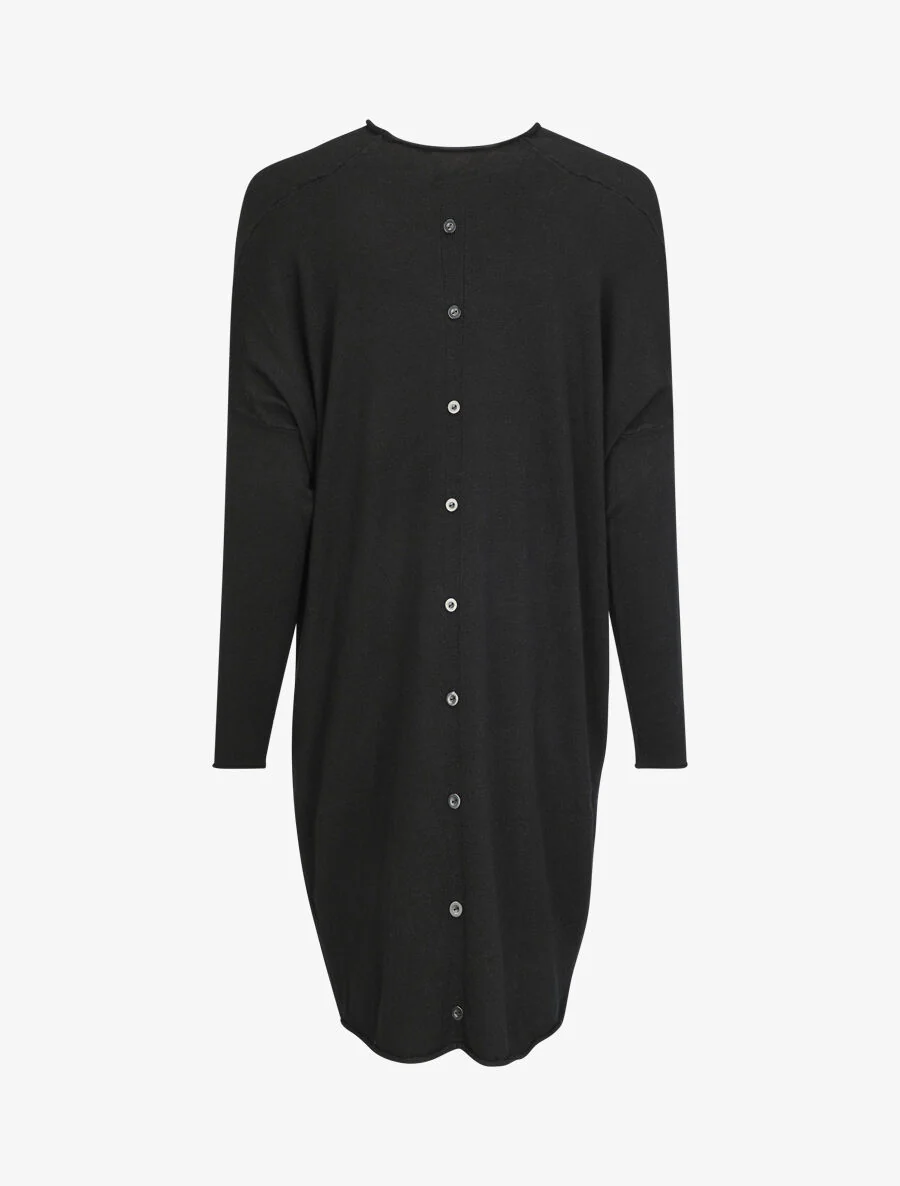 Middellange trui jurk met decoratieve knopen aan de achterkant - Zwart - Image 2