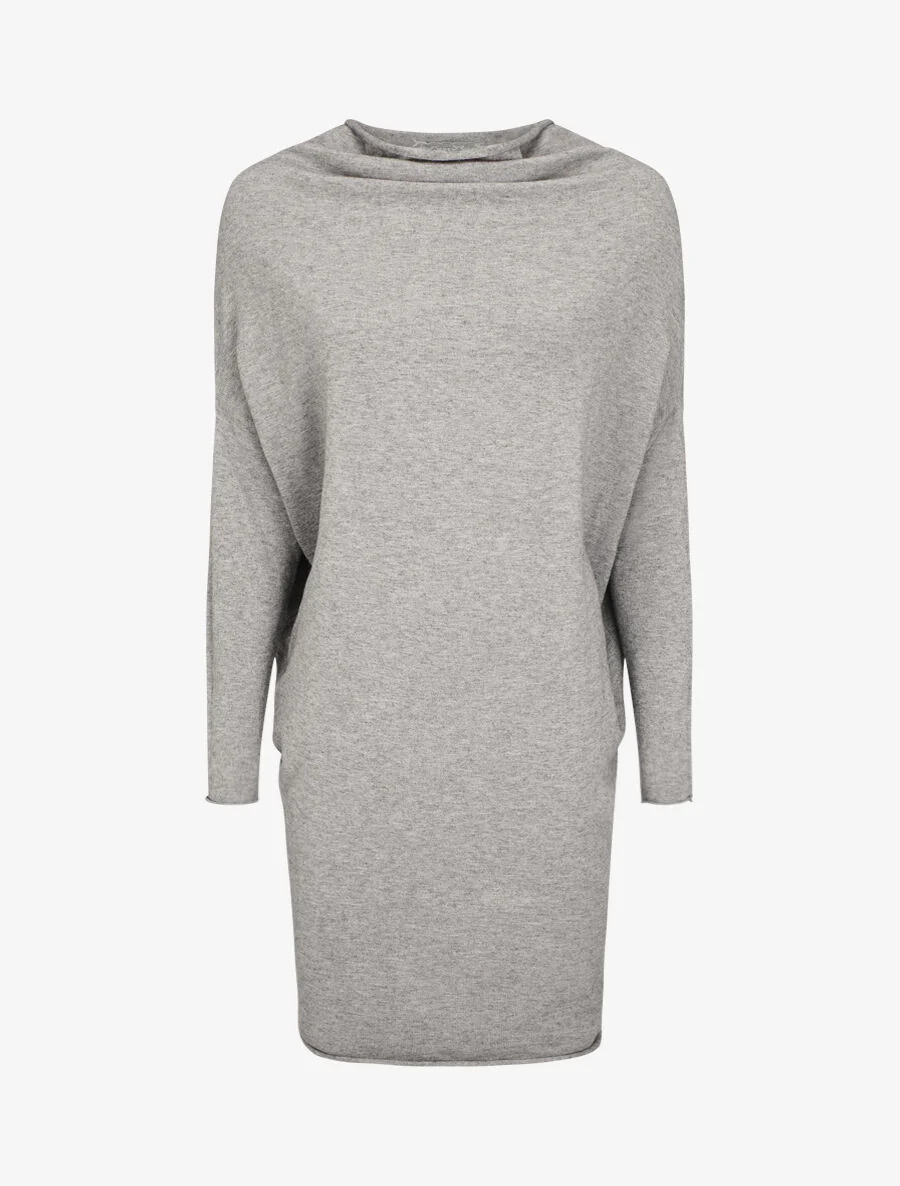 Middellange trui jurk met decoratieve knopen aan de achterkant - Grijs