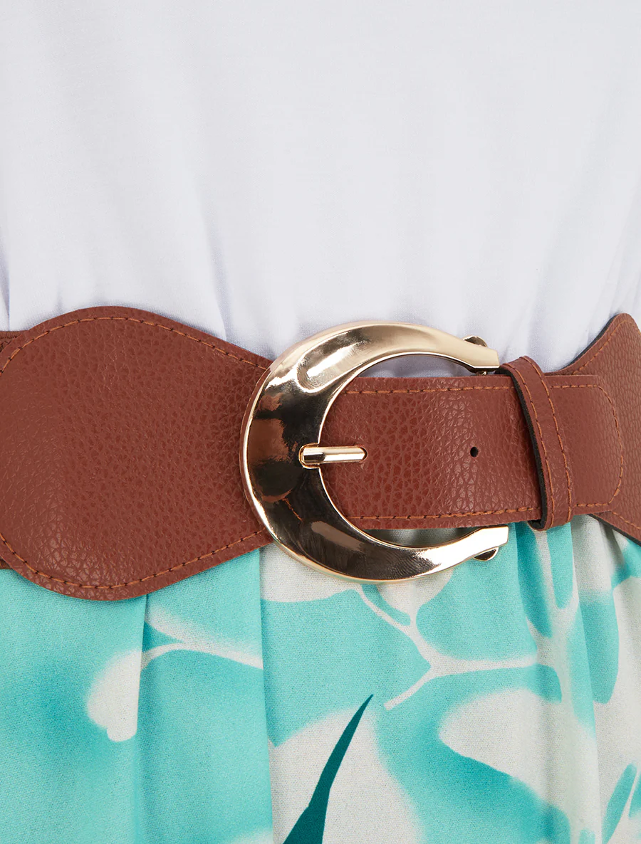 Middellange jurk met bandjes van imitatieleer - Mintgroen - Image 3