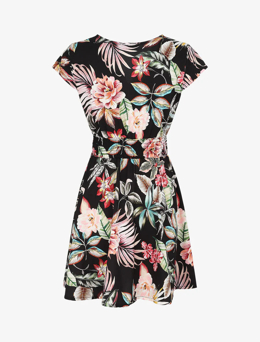 Middellange jurk met bloemenprint - Zwart - Image 2
