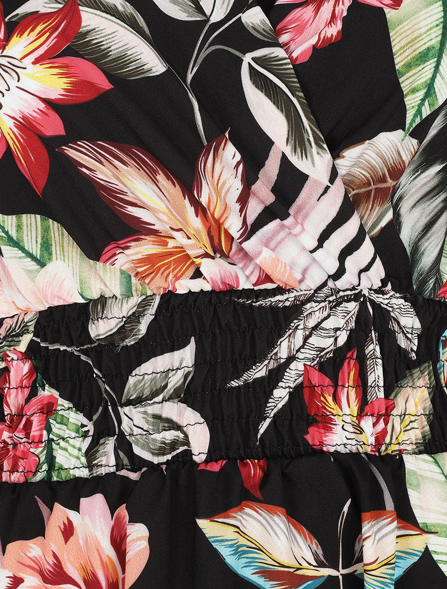 Middellange jurk met bloemenprint - Zwart - Image 3