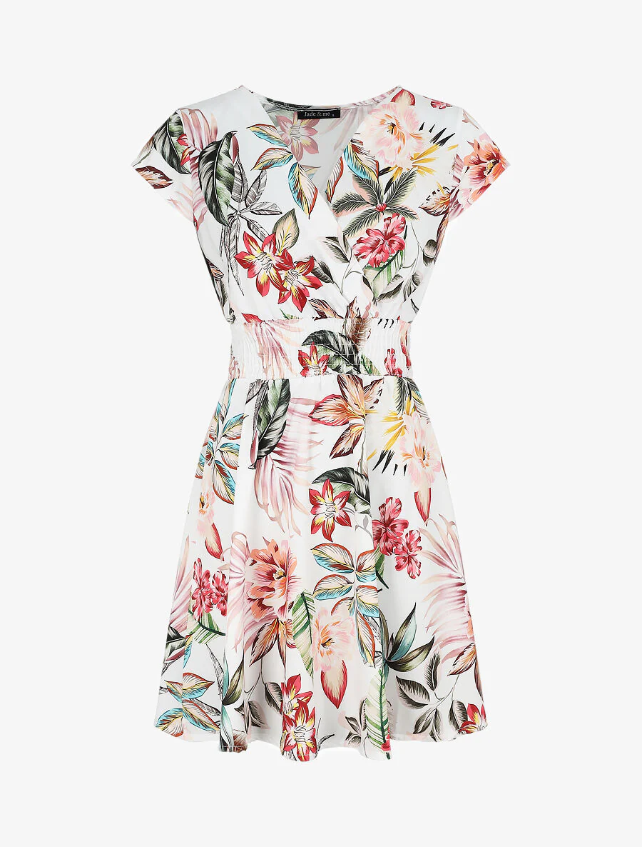 Middellange jurk met bloemenprint - Wit