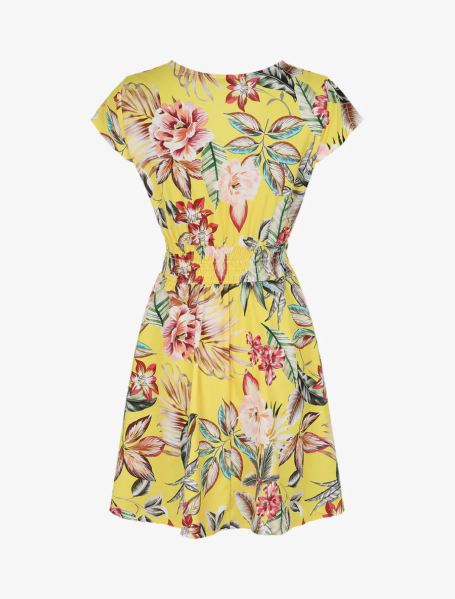 Middellange jurk met bloemenprint - Geel - Image 2