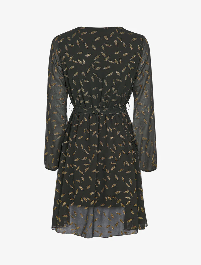 Middellange jurk met iriserende veerdetails - Zwart - Image 2