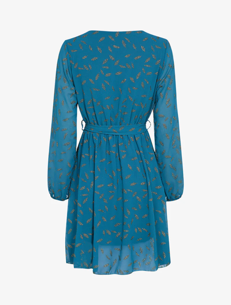 Middellange jurk met iriserende veerdetails - Blauw - Image 2