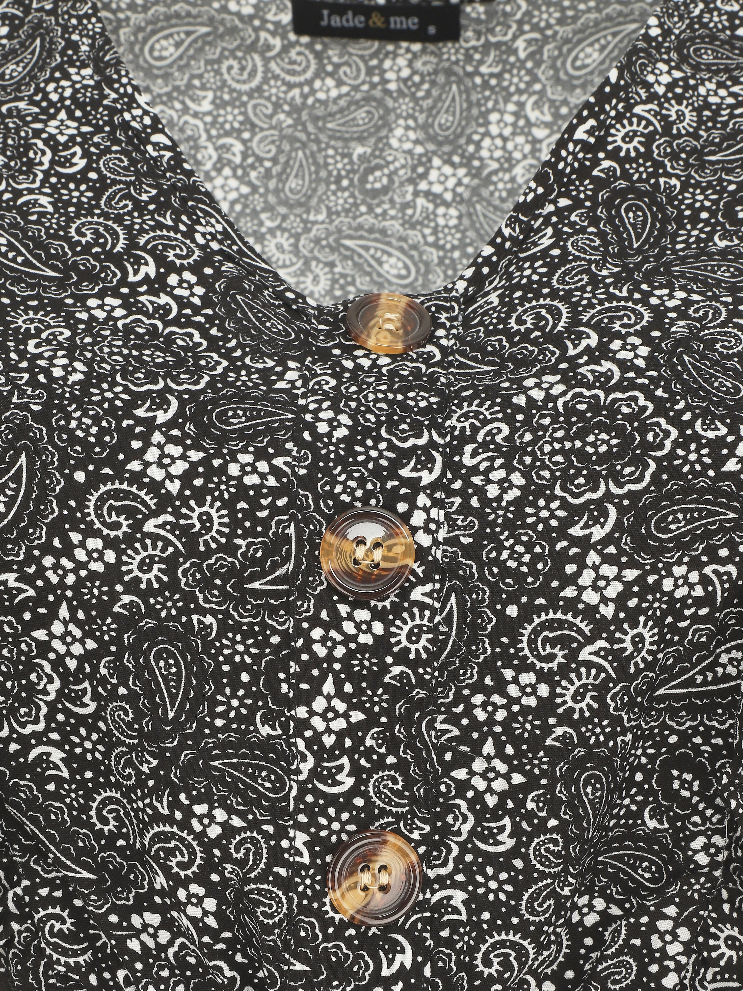 Midi-jurk met ruches en kasjmierprint - zwart - Image 3