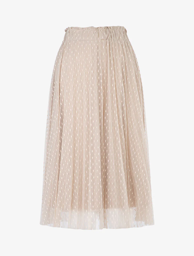 Midi tule rok met stippen - beige