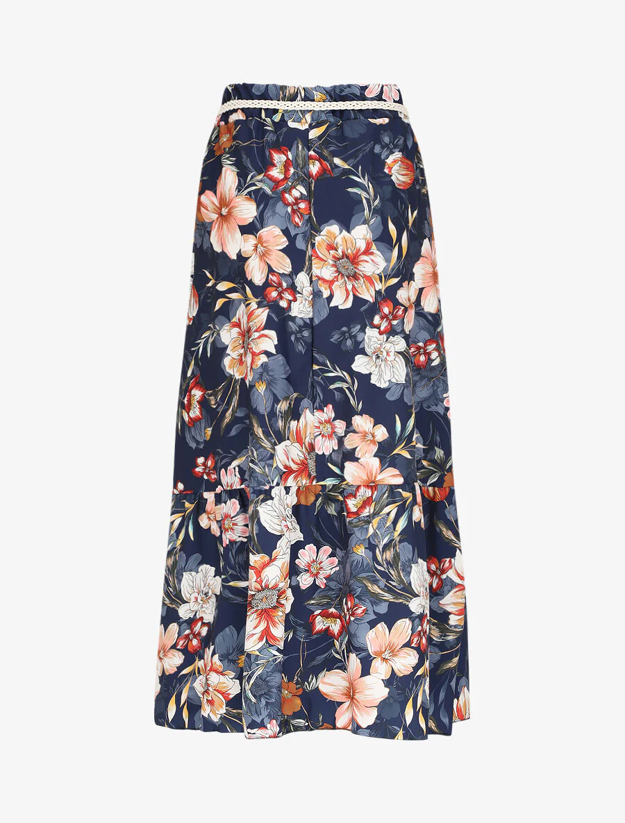 Midi-rok met orchidee print - Donkerblauw - Image 2