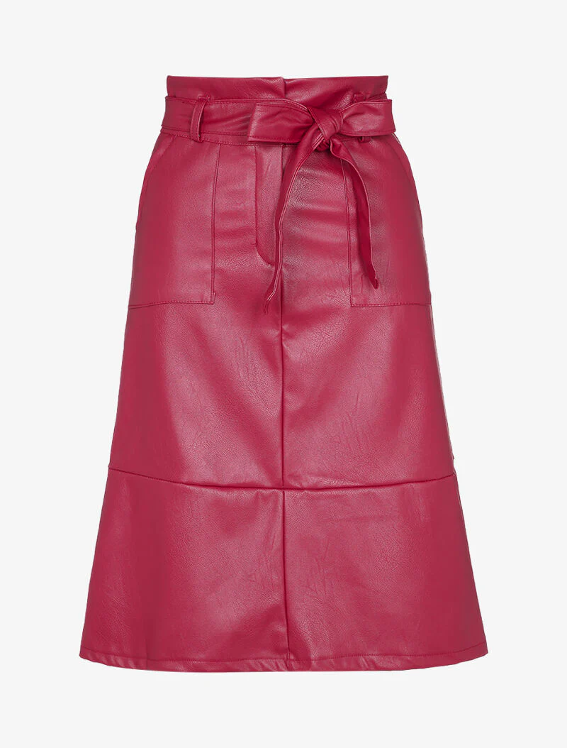 A-lijn midi rok in imitatieleer - Rood