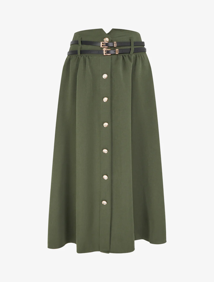 Midirok met dubbele riemen - Kaki
