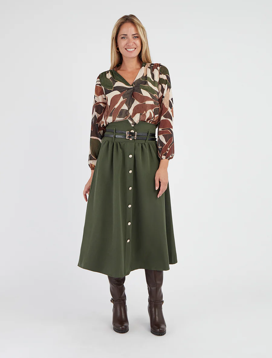 Midirok met dubbele riemen - Kaki - Image 4