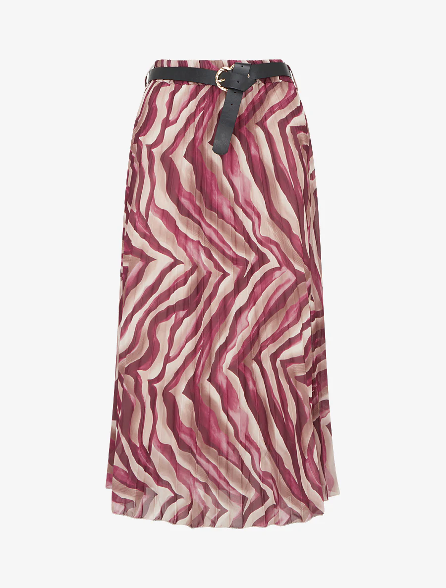 Midirok met plooien en fantasieprint - Pruim