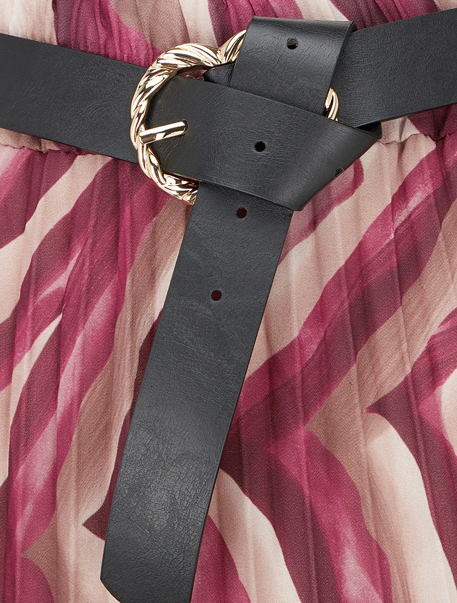 Midirok met plooien en fantasieprint - Pruim - Image 3