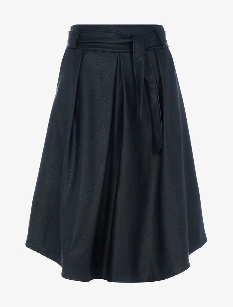 Midirok met ceintuur in imitatieleer - zwart