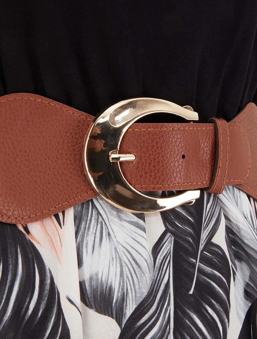 Midlange jurk met bandjes en imitatieprint - Zwart - Image 3