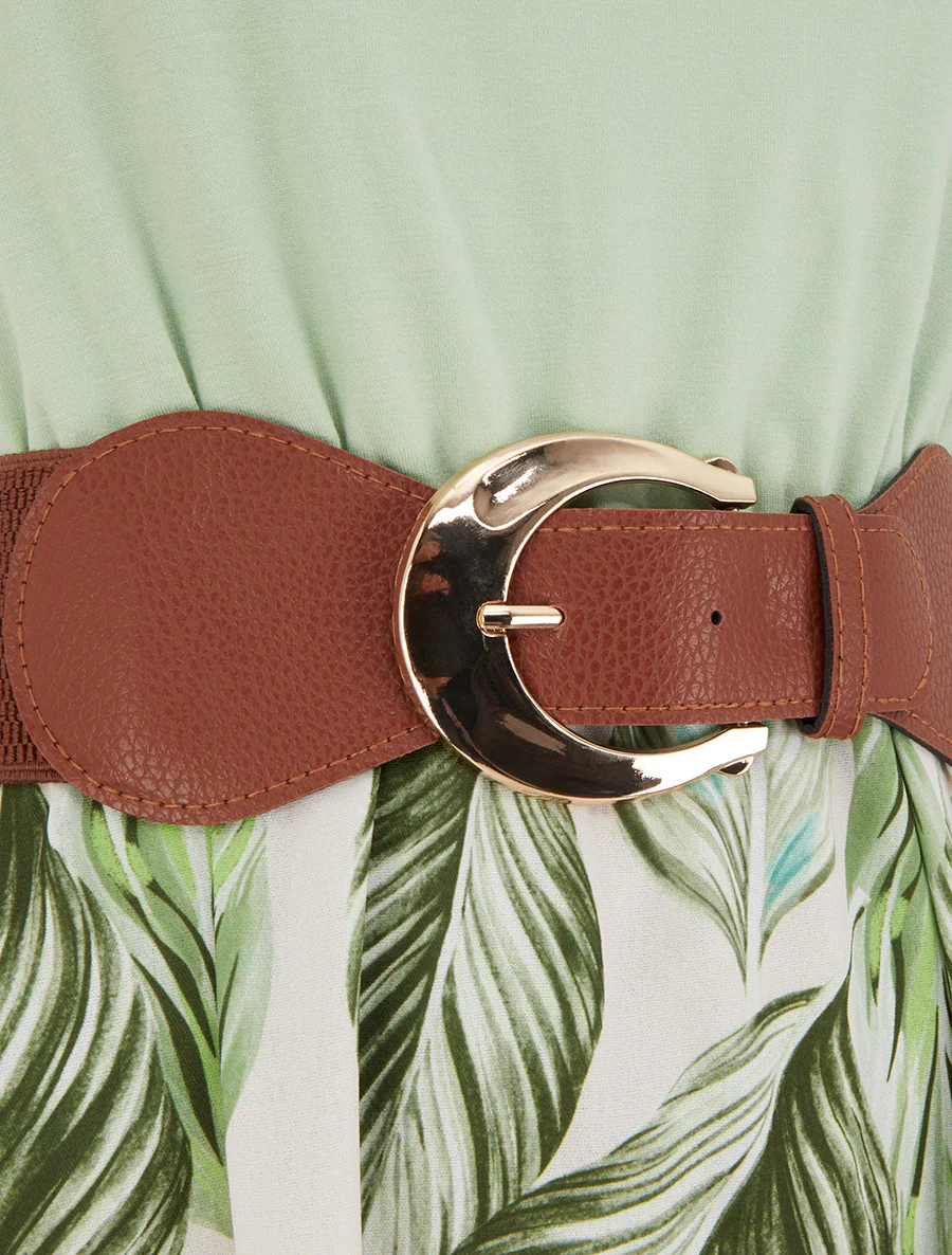 Midlange jurk met bandjes en imitatieprint - Watergroen - Image 3